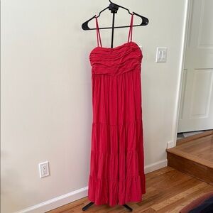 Abercrombie & Fitch Red Ruched Maxi Sundress